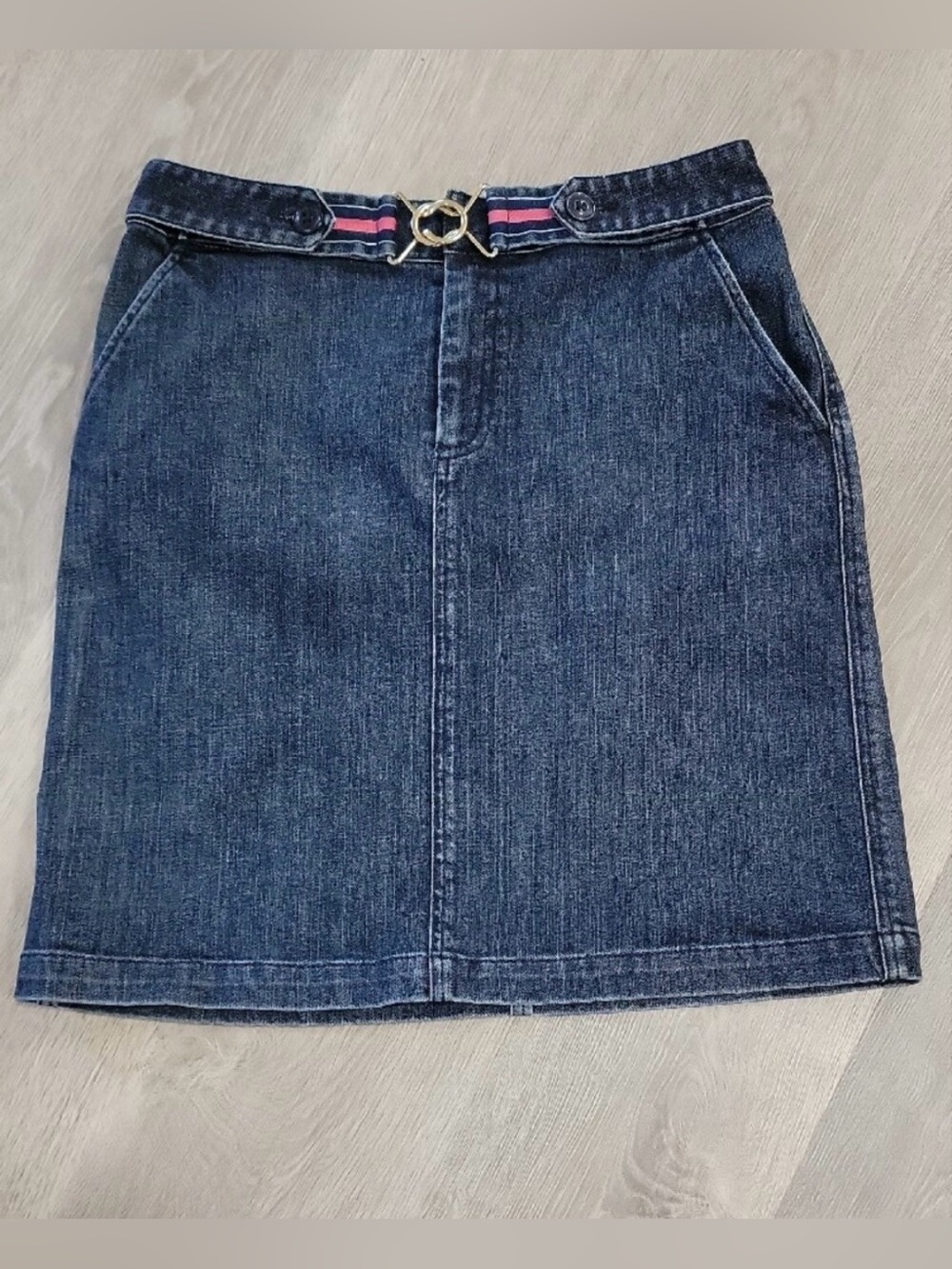 TALBOTS Denim A-Line Skirt with Stripe Detail